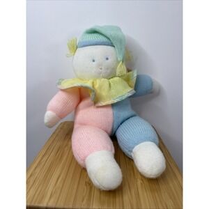 VTG Eden Pastel Clown Plush‎ Knit Baby Color Block 12"